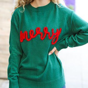 More The Merrier Hunter Green Pop Up Lurex Sweater